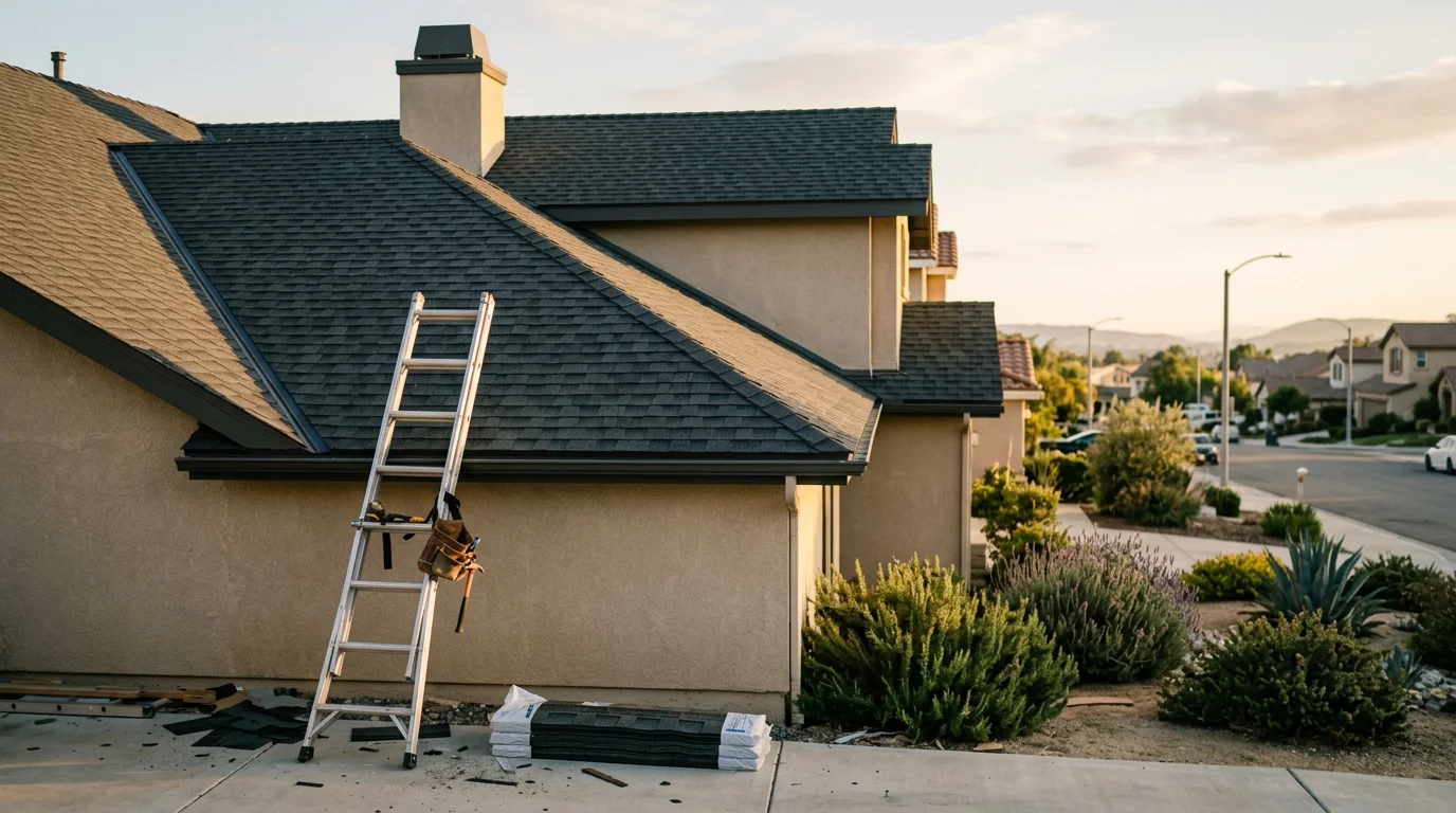 Residential roof replacement on a home in Corona.